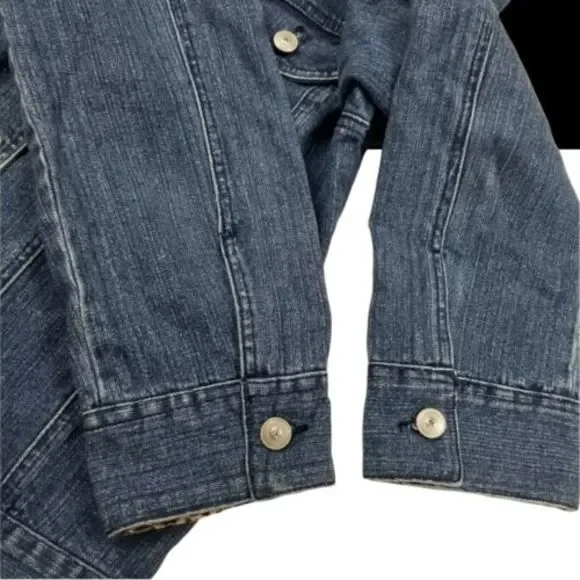 Lisa International Womens Small Denim Stretch Jacket Blue Jean Leopard Flip Cuff - Picture 8 of 12